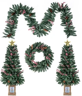 COSTWAY Kunstkerstboom in pot, set van 2, 120 cm