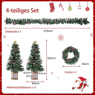COSTWAY Kunstkerstboom in pot, set van 2, 120 cm