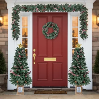 COSTWAY Kunstkerstboom in pot, set van 2, 120 cm