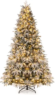 COSTWAY kunstkerstboom met sneeuw en verlichting