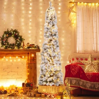 COSTWAY kunstkerstboom met sneeuweffect, 180 cm, wit en groen