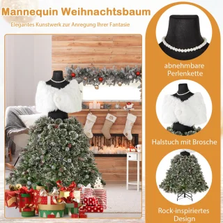 COSTWAY Kunstkerstboom paspop met verlichting 150 cm