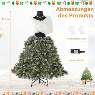 COSTWAY Kunstkerstboom paspop met verlichting 150 cm