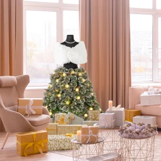 COSTWAY Kunstkerstboom paspop met verlichting 150 cm