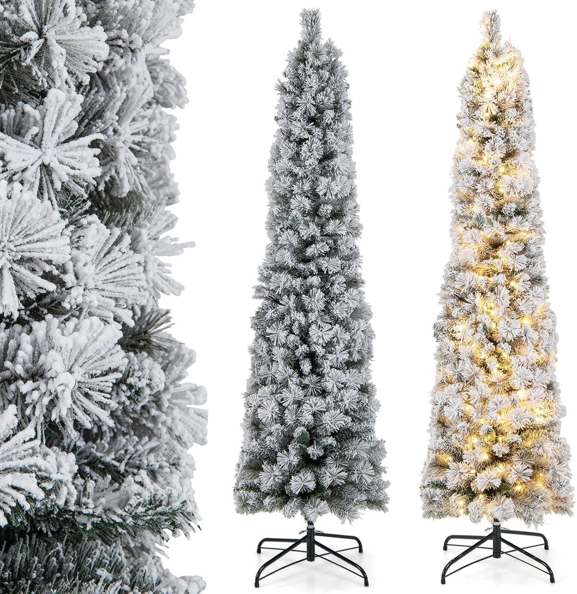 De COSTWAY Kunstkerstboom Potloodvorm 180 cm Wit in één oogopslag