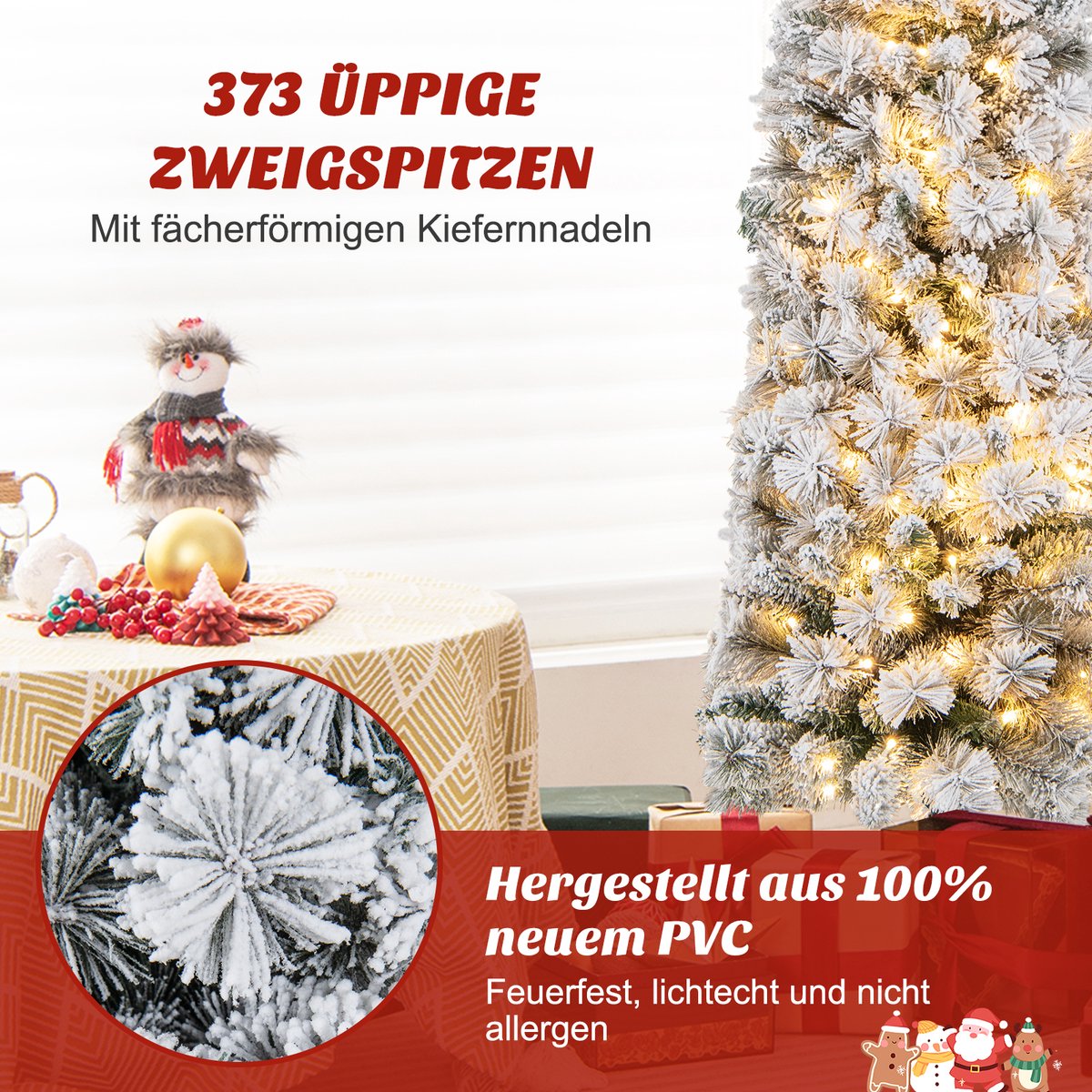 Wat vinden we goed aan de COSTWAY Kunstkerstboom Potloodvorm 180 cm Wit