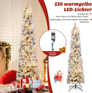 COSTWAY Kunstkerstboom Potloodvorm 180 cm Wit
