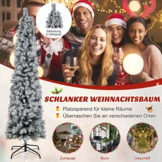 COSTWAY Kunstkerstboom Potloodvorm 180 cm Wit