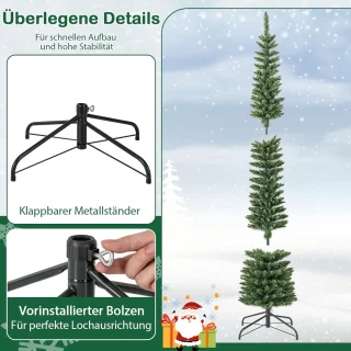 COSTWAY Kunstkerstboom potloodvorm 210 cm groen