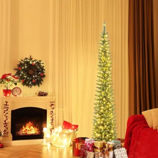 COSTWAY Kunstkerstboom potloodvorm 210 cm groen
