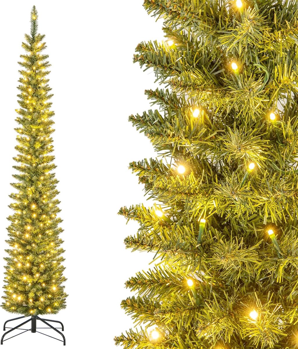 De COSTWAY Kunstkerstboom potloodvorm 210 cm groen in één oogopslag