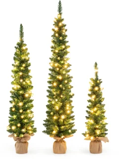 COSTWAY Kunstkerstboom Set 3 Potlood Dennenbomen 90-150 cm Groen