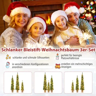 COSTWAY Kunstkerstboom Set 3 Potlood Dennenbomen 90-150 cm Groen