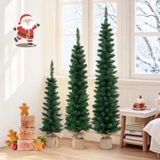 COSTWAY Kunstkerstboom Set 3 Potlood Dennenbomen 90-150 cm Groen