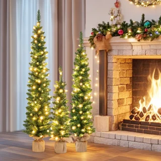 COSTWAY Kunstkerstboom Set 3 Potlood Dennenbomen 90-150 cm Groen