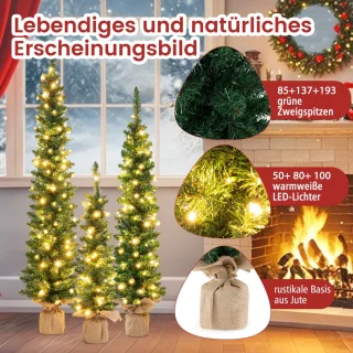 COSTWAY Kunstkerstboom Set 3 Potlood Dennenbomen 90-150 cm Groen