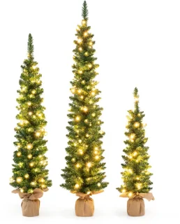 COSTWAY Kunstkerstboom Set 3 Potlood Dennenbomen 90-150 cm Groen