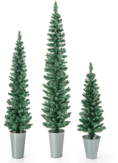 COSTWAY Kunstkerstboom set 90+120+150 cm met metalen sokkel groen