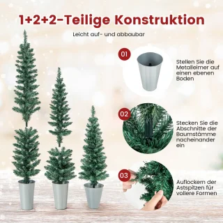 COSTWAY Kunstkerstboom set 90+120+150 cm met metalen sokkel groen