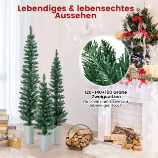 COSTWAY Kunstkerstboom set 90+120+150 cm met metalen sokkel groen
