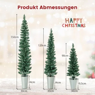 COSTWAY Kunstkerstboom set 90+120+150 cm met metalen sokkel groen