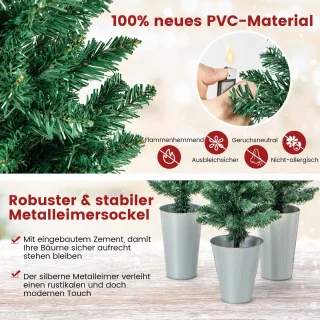 COSTWAY Kunstkerstboom set 90+120+150 cm met metalen sokkel groen