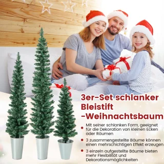 COSTWAY Kunstkerstboom set 90+120+150 cm met metalen sokkel groen
