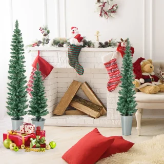 COSTWAY Kunstkerstboom set 90+120+150 cm met metalen sokkel groen