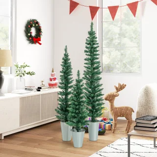 COSTWAY Kunstkerstboom set 90+120+150 cm met metalen sokkel groen