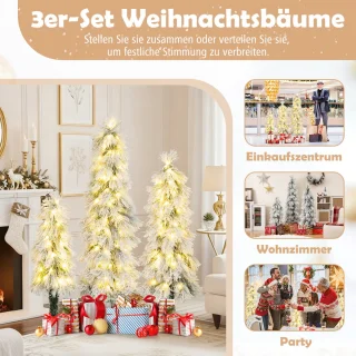 COSTWAY Kunstkerstboom set van 3, 90/120/150 cm, wit