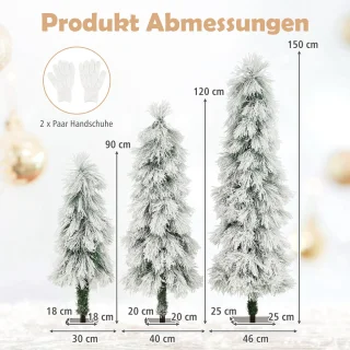 COSTWAY Kunstkerstboom set van 3, 90/120/150 cm, wit