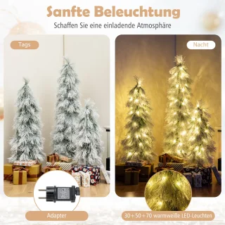COSTWAY Kunstkerstboom set van 3, 90/120/150 cm, wit