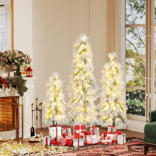 COSTWAY Kunstkerstboom set van 3, 90/120/150 cm, wit