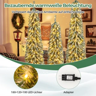 COSTWAY Kunstkerstboom set van 3 dennenbomen 120/150/180 cm groen/wit