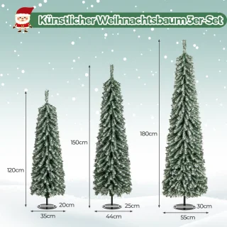 COSTWAY Kunstkerstboom set van 3 dennenbomen 120/150/180 cm groen/wit
