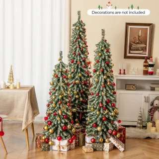 COSTWAY Kunstkerstboom set van 3 dennenbomen 120/150/180 cm groen/wit