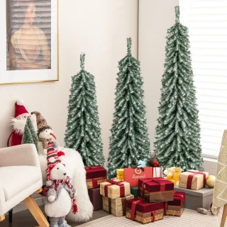 COSTWAY Kunstkerstboom set van 3 dennenbomen 120/150/180 cm groen/wit