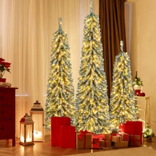 COSTWAY Kunstkerstboom set van 3 dennenbomen 120/150/180 cm groen/wit