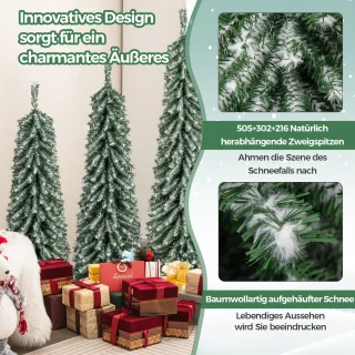 COSTWAY Kunstkerstboom set van 3 dennenbomen 120/150/180 cm groen/wit