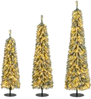 COSTWAY Kunstkerstboom set van 3 dennenbomen 120/150/180 cm groen/wit