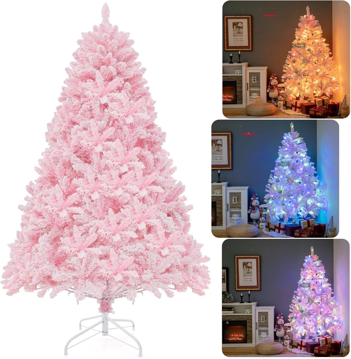 De COSTWAY Kunstroze Kerstboom 180 cm met Metalen Standaard in één oogopslag
