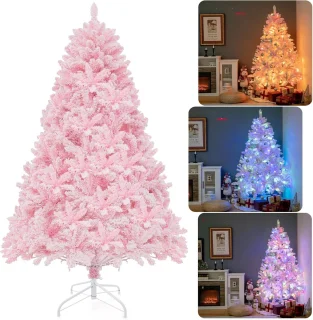 COSTWAY Kunstroze Kerstboom 180 cm met Metalen Standaard