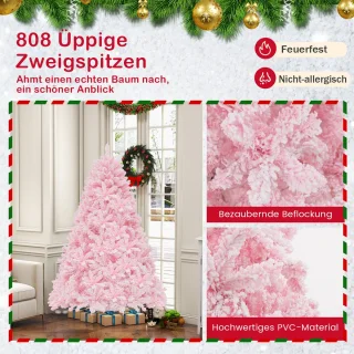 COSTWAY Kunstroze Kerstboom 180 cm met Metalen Standaard
