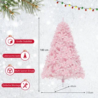 COSTWAY Kunstroze Kerstboom 180 cm met Metalen Standaard