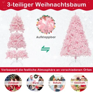 COSTWAY Kunstroze Kerstboom 180 cm met Metalen Standaard