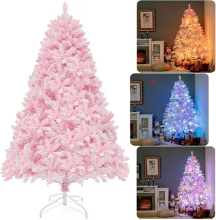 COSTWAY Kunstroze Kerstboom 180 cm met Metalen Standaard