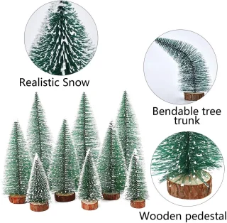 Dailygoods- Kerstboom Mini - Kunstkerstboom - Tafeldecoratie - 10/16/20 cm - 9 Stuks - Duurzaam en Realistisch - Tafelkerstboom