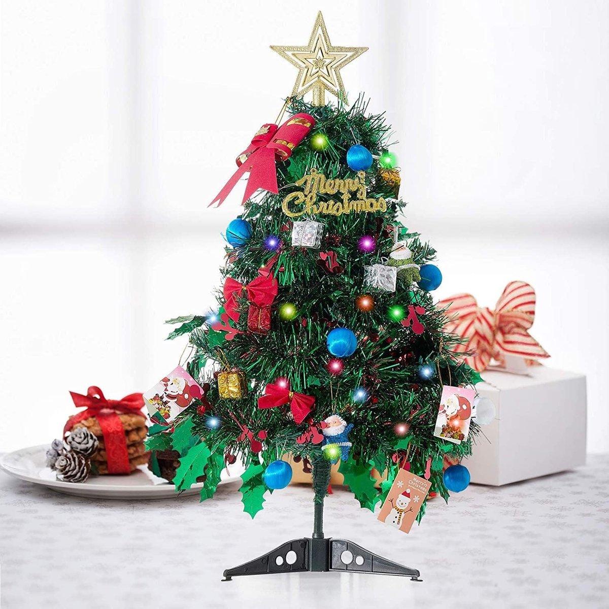 Decoratieve kerstboom 60 cm met ornamenten en gouden ster