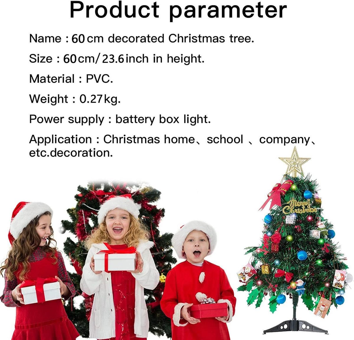 Decoratieve kerstboom 60 cm met ornamenten en gouden ster