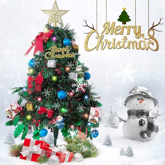 Decoratieve kerstboom 60 cm met ornamenten en gouden ster